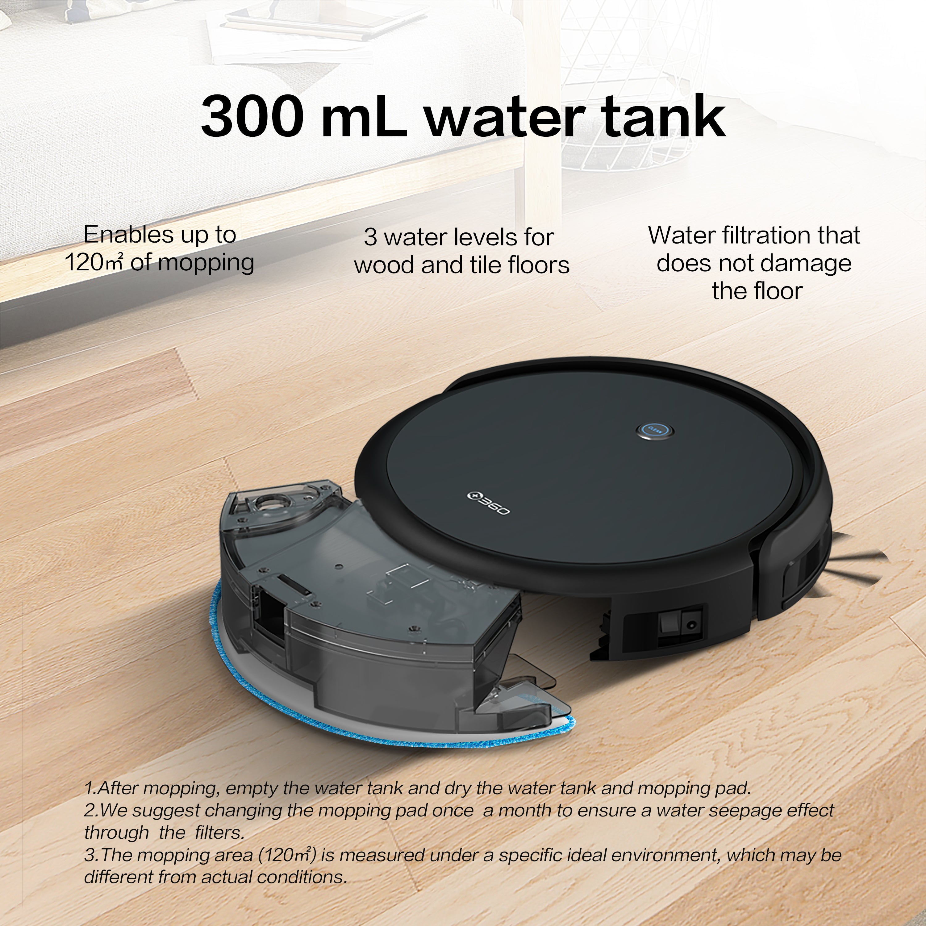 360 C50 Robot Vacuum and Mop Cleaners - Black - E-Bargain Intl